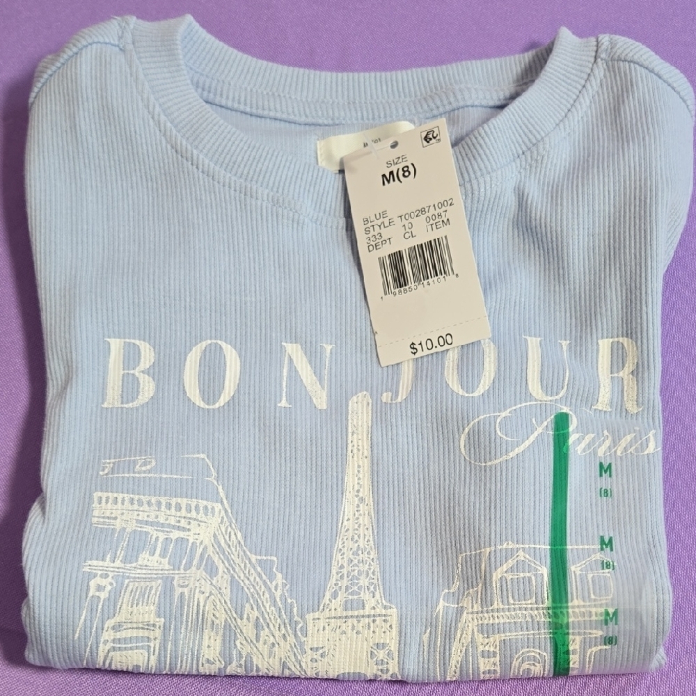 Kids Light Blue Bonjour Paris T-Shirt - Picture 6 of 6